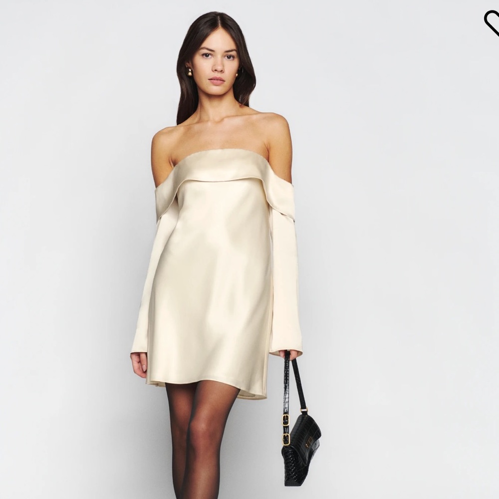reformation maves dress almond color
